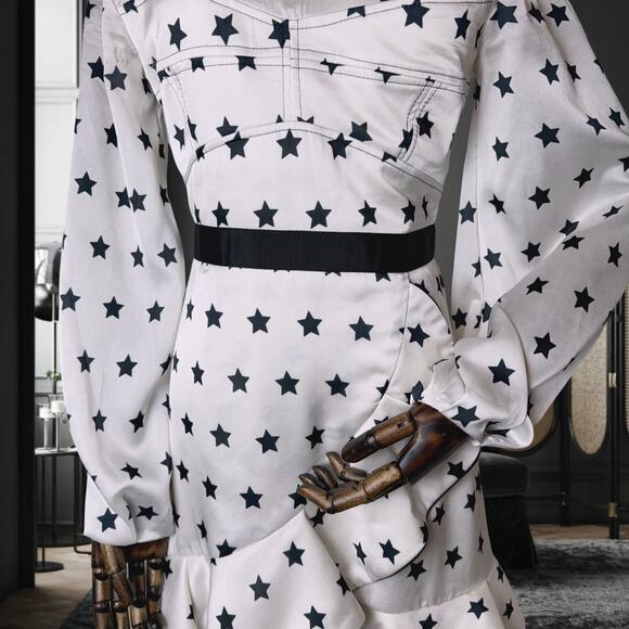 Self-portrait Women's White Frilled Satin Star Dress (US 4) - Picture 5 of 12